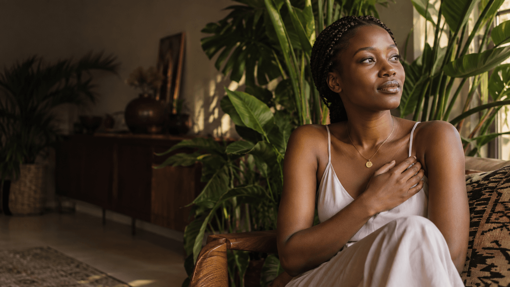 Woman taking a quiet moment at home